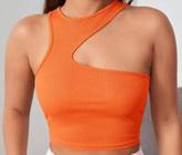 Blusa cropped feminino canelado recorte assimétrico um ombro aberto sem bojo moderna