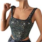 Blusa Cropped Feminino Com Paetê Brilho Festa Balada Decote