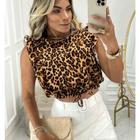 Blusa cropped feminino onça cavada detalhes babado lacinho na cintura tendência feminina