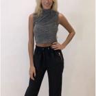 Blusa Cropped feminino poliamida lurex regata gola alta fashion