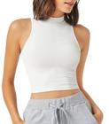 Blusa cropped feminino poliéster cavado gola alta moda feminina