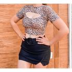 Blusa Cropped feminino poliéster manga curta decote vazado elegante