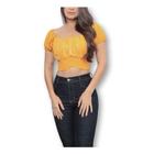 Blusa Cropped feminino top manga ciganinha bufante com amarração nas costas elegante