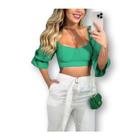 Blusa Cropped feminino top manga princesa babado amarração nas costas com bojo fashion