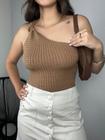 Blusa Cropped Feminino Tricot Modal Um Ombro Só Mula Manca Furinho Nó Lateral Verão