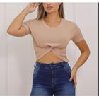 Blusa Cropped feminino viscolycra manga curta nozinho elegante