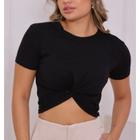 Blusa Cropped feminino viscolycra manga curta nozinho gringa