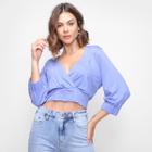 Blusa Cropped Forum Manga Longa Decote V Feminina