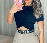 Blusa cropped influencia nozinho manga curta viscolaycra sem bojo - Filó Modas