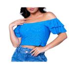 Blusa cropped laise ombro a ombro ciganinha dois babados moda feminina