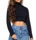 Blusa cropped manga longa gola alta feminino Exclusivo