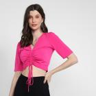 Blusa Cropped Morena Rosa Decote V Amarração Feminina