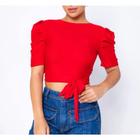 Blusa cropped multiforma manga princesa feminino confortável