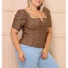 Blusa Cropped plus size decote reto V bufante blogueira feminina