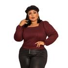 Blusa Cropped Plus Size Manga Longa Princesa com Decote Quadrado