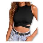 Blusa cropped recorte lateral viscolycra cavada feminina gringa