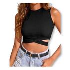 Blusa Cropped regata recorte na lateral tecido viscolycra feminino