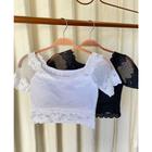 Blusa cropped renda manga curta moda fashion