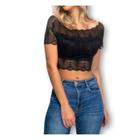 Blusa Cropped renda ombro a ombro com bojo feminino moda