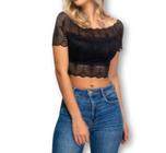 Blusa Cropped renda ombro a ombro com bojo feminino moda