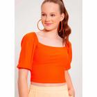 Blusa Cropped Teen Lunender em Canelado - Laranja