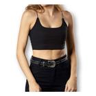 Blusa cropped top canelado alça fina feminina