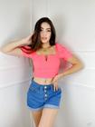 Blusa cropped top decote em V manga princesa moderno