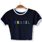 Blusa Cropped top feminino canelada manga curta Brasil fashion