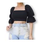 Blusa cropped top manga princesa babado amarração nas costas com bojo fashion feminina