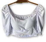 Blusa cropped top poliéster manga bufante com bojo transpassado estilo feminino