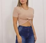 Blusa cropped viscolycra feminino manga curta nózinho confortável