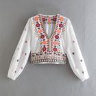 Blusa de algodão com bordados estilo zara f257