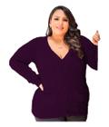 Blusa de Frio Bolso Tricot Ponto Trabalhado Plus Size Casaco