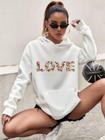 Blusa de Frio Moletom Love Flores Cores Inverno Confortavel