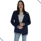 Blusa De Inverno Cardigã Aberto Pelinho Cardigan Azul-Escuro