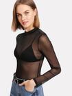 Blusa de Tule Mangas Longas Segunda pele Transparente Tule Macio