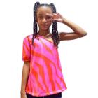 Blusa de um Ombro só Rosa Roxo e Laranja Estampa Retrô