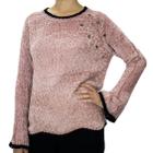 Blusa Decote Redonda Feminina Tricot Chenille Ilhoses Frio