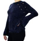 Blusa Decote Redonda Feminina Tricot Chenille Ilhoses Frio