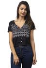 Blusa decote v com botoes faixa etnica - riu kiu