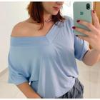 Blusa decote v viscolaycra manga curta moda feminina