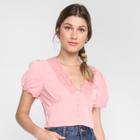 Blusa Eagle Rock Cropped Gola V Rendada Feminina