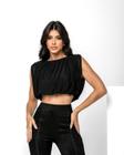 Blusa em Tule Cropped Feminina Ombreiras 90331 Preto