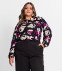 Blusa Estampada Manga Longa Plus Size Secret Glam Preto