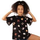 Blusa Estilo Bata Infantil com Estampa de Gatinhos