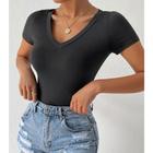 Blusa feminina básica baby look manga curta gola v elegante