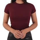 Blusa Feminina Basica Canelada Gola Manga Curta Estilo Cropped