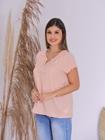 Blusa Feminina Blusa Com Decote Gola V em Renda Crepe Premium