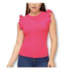 Blusa feminina canelada cavada babado casual elegante