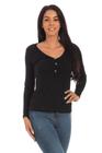 Blusa Feminina Canelada Gola V Vivian Preto